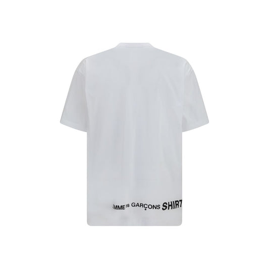 A white cotton t-shirt with text on back