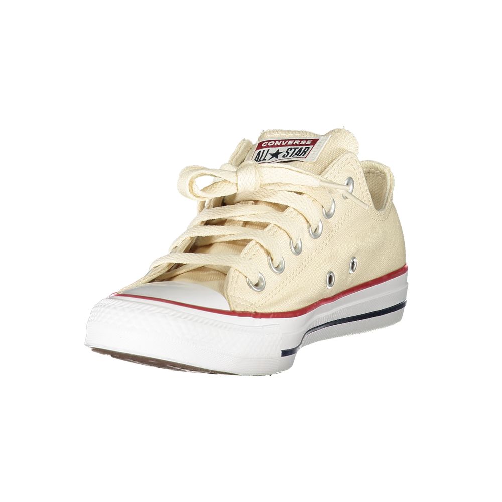 Tan canvas sneakers with white laces and black soles, designed for men