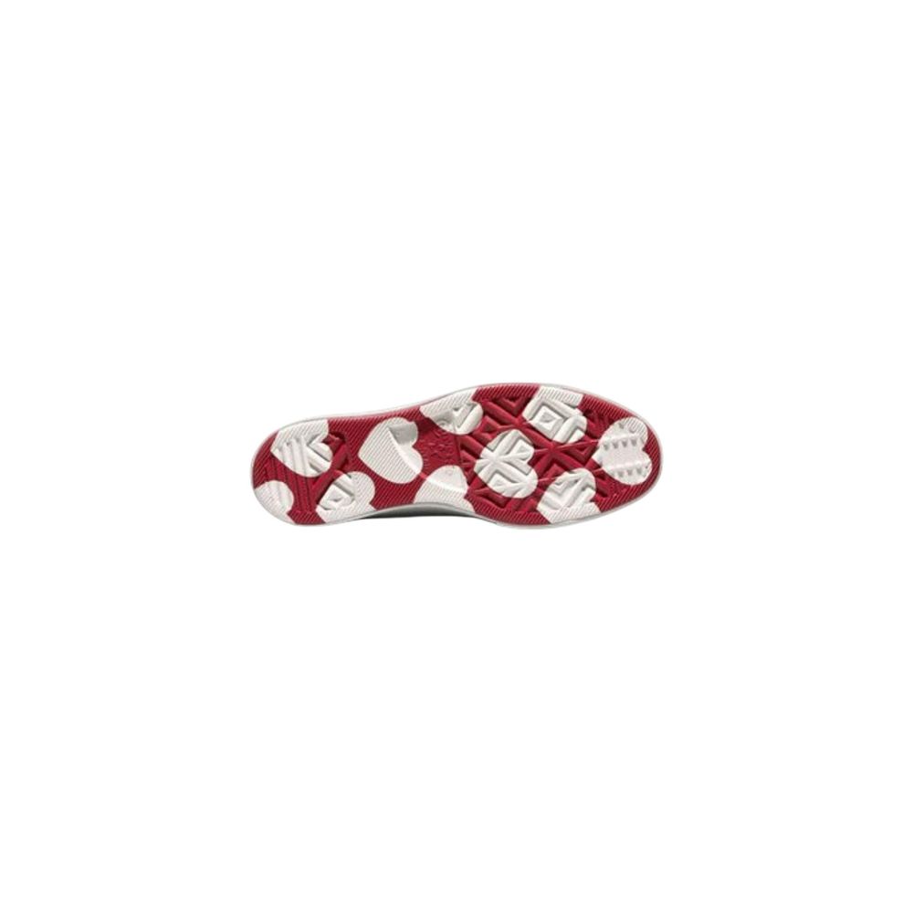 Red and white shoe on a white background