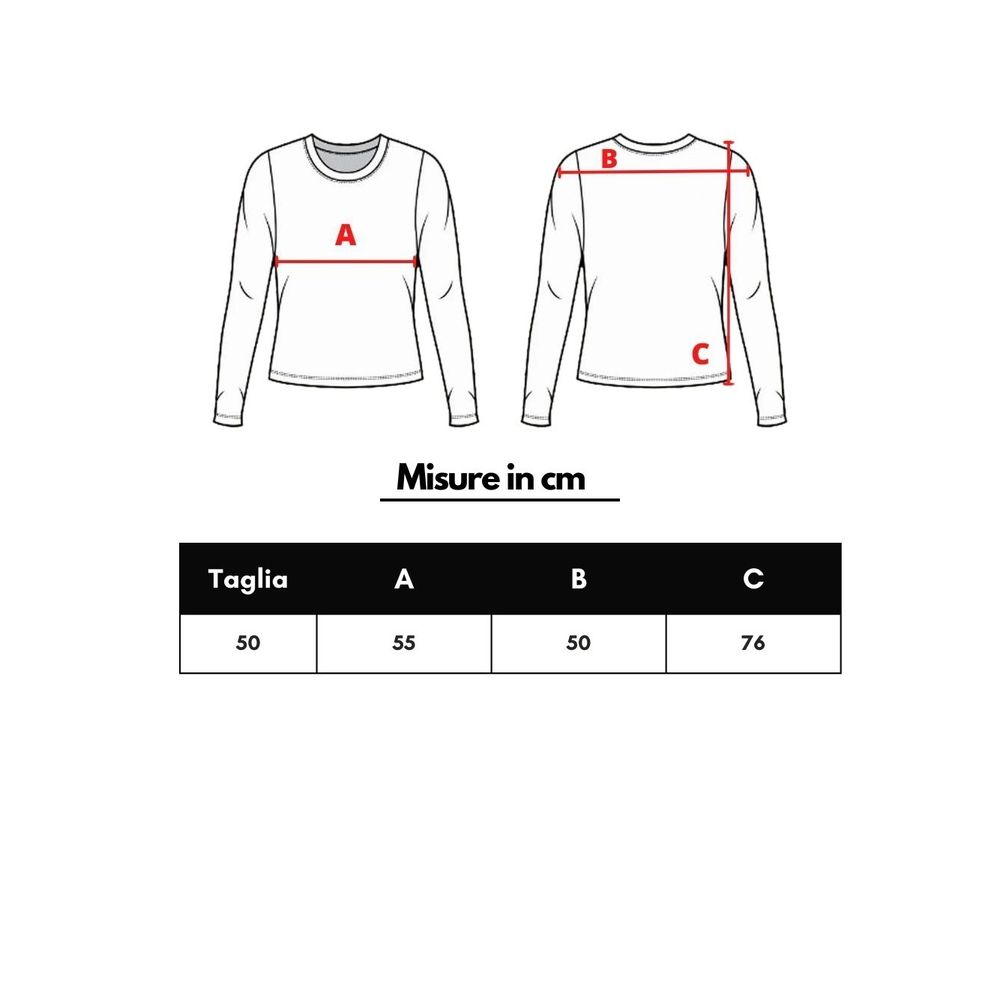 White long sleeve shirt with red lines indicating size measurements