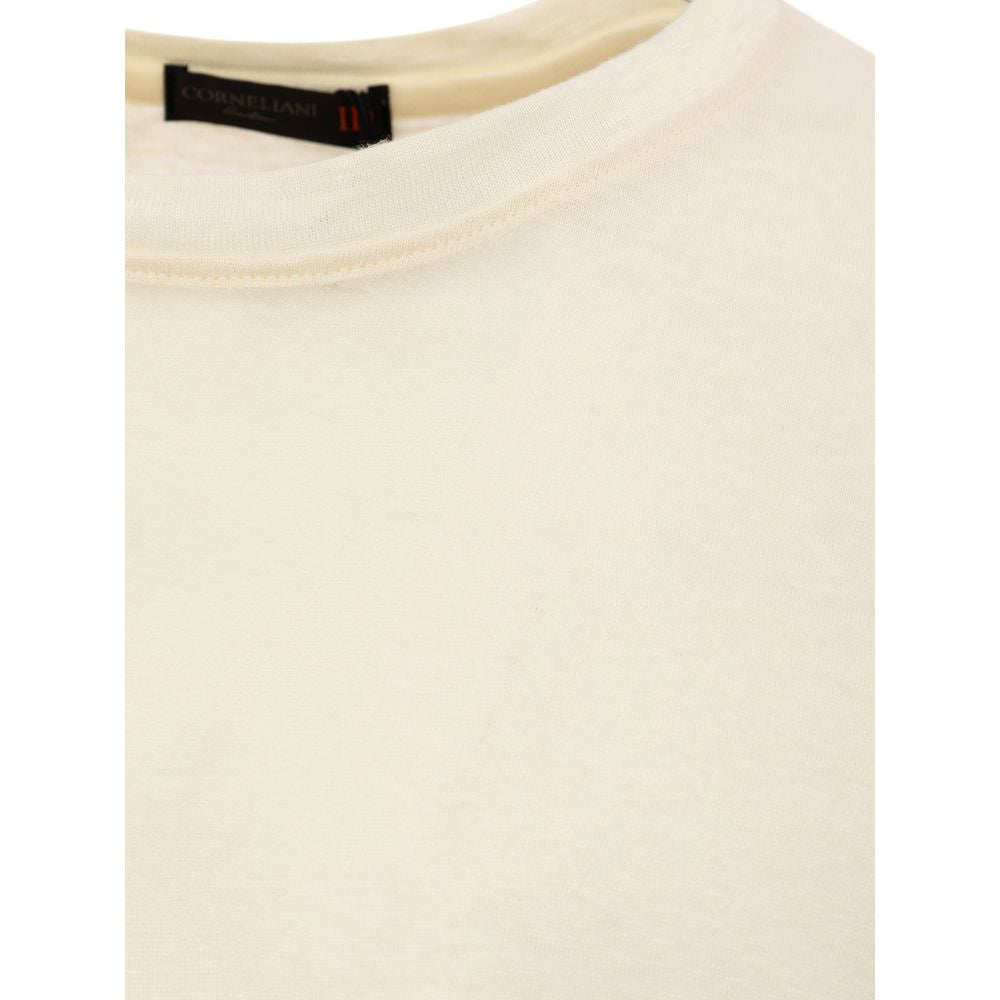 Tan cotton t-shirt with black label on neckline