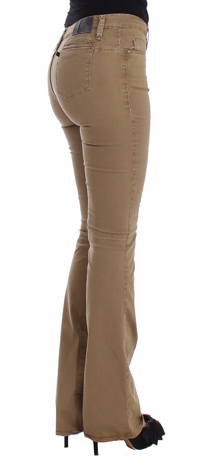 Pair of women's jeans with faded wash and flared leg