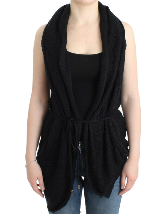 Black knitted vest worn by woman