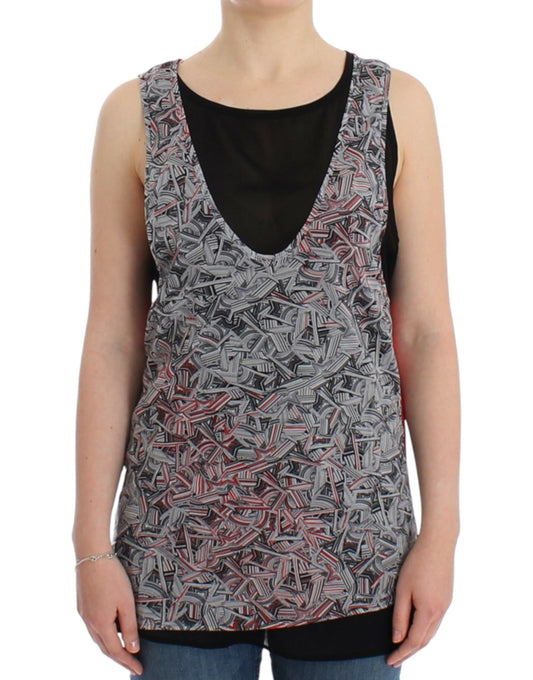 Black tank top with colorful pattern on front