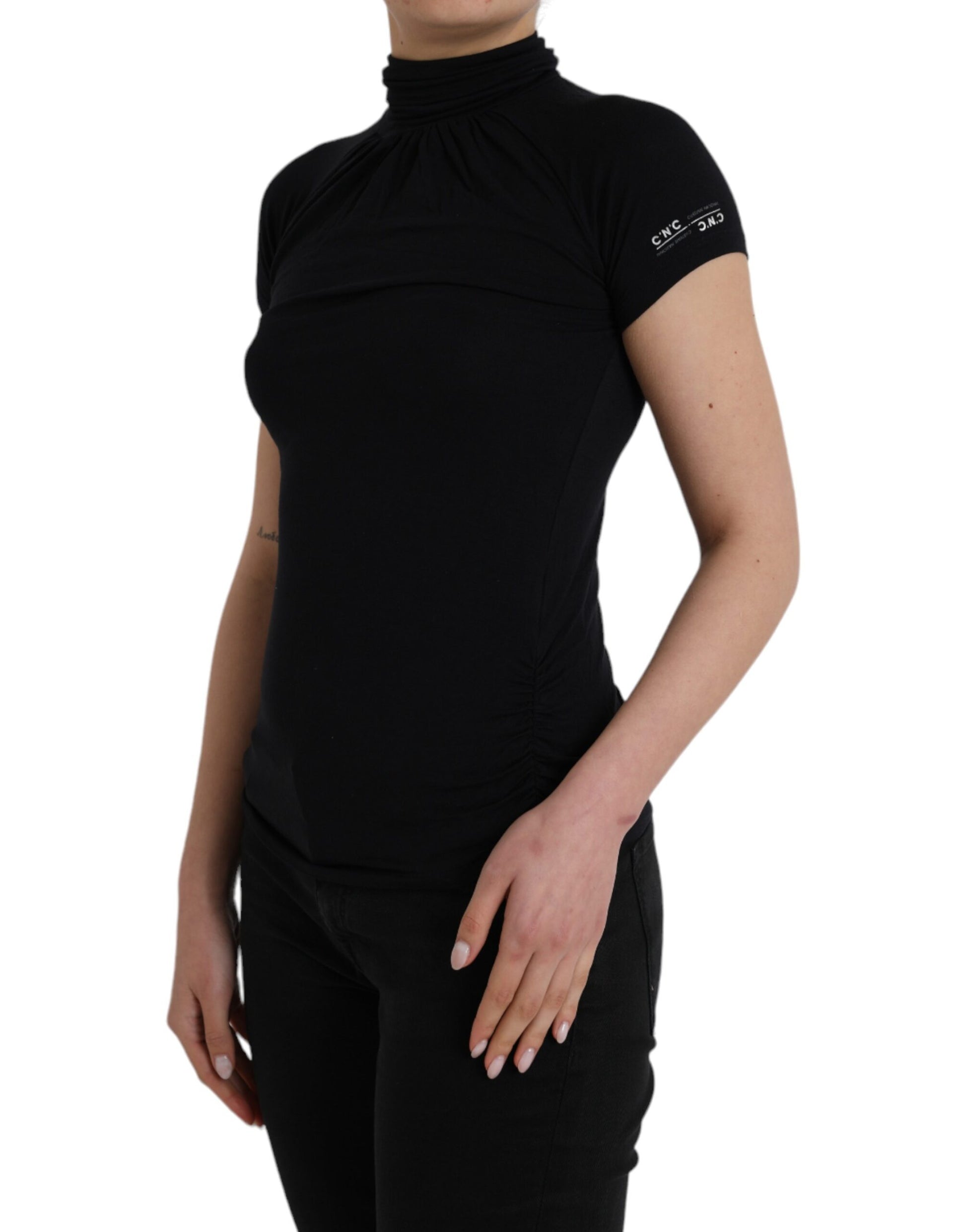 Black sleeveless top on woman