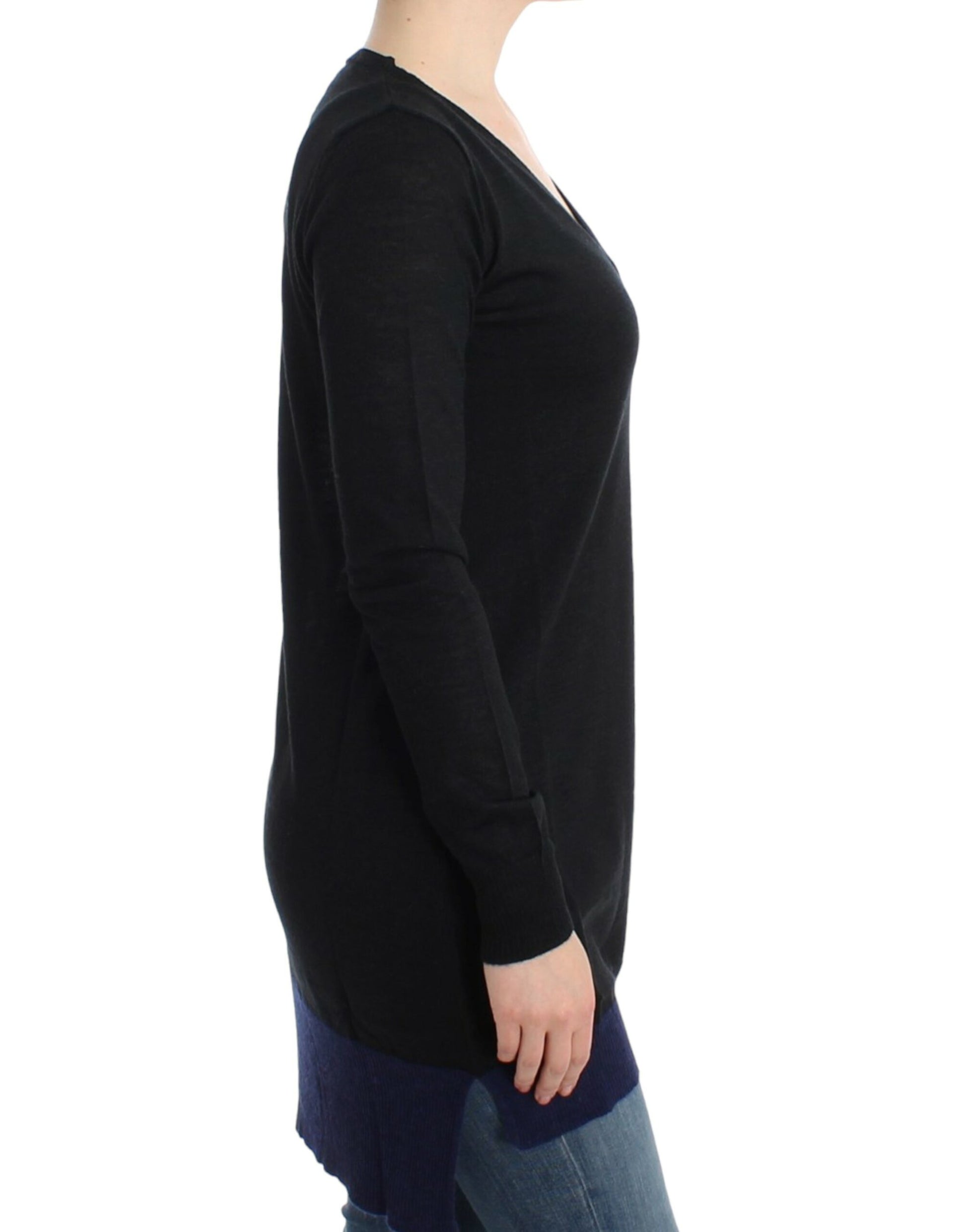 Long sleeve black top with horizontal stripes on back