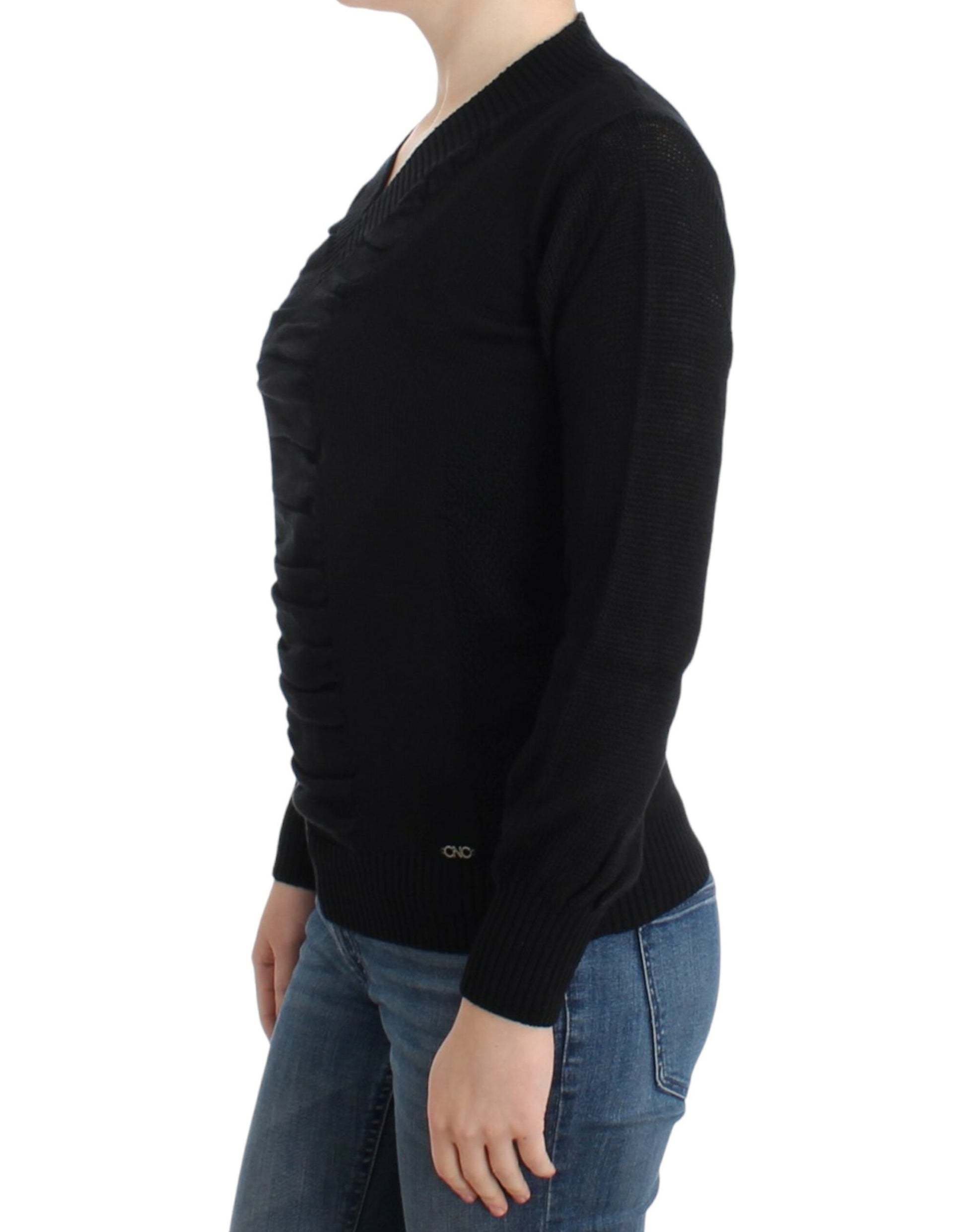 Woman wearing black sweater