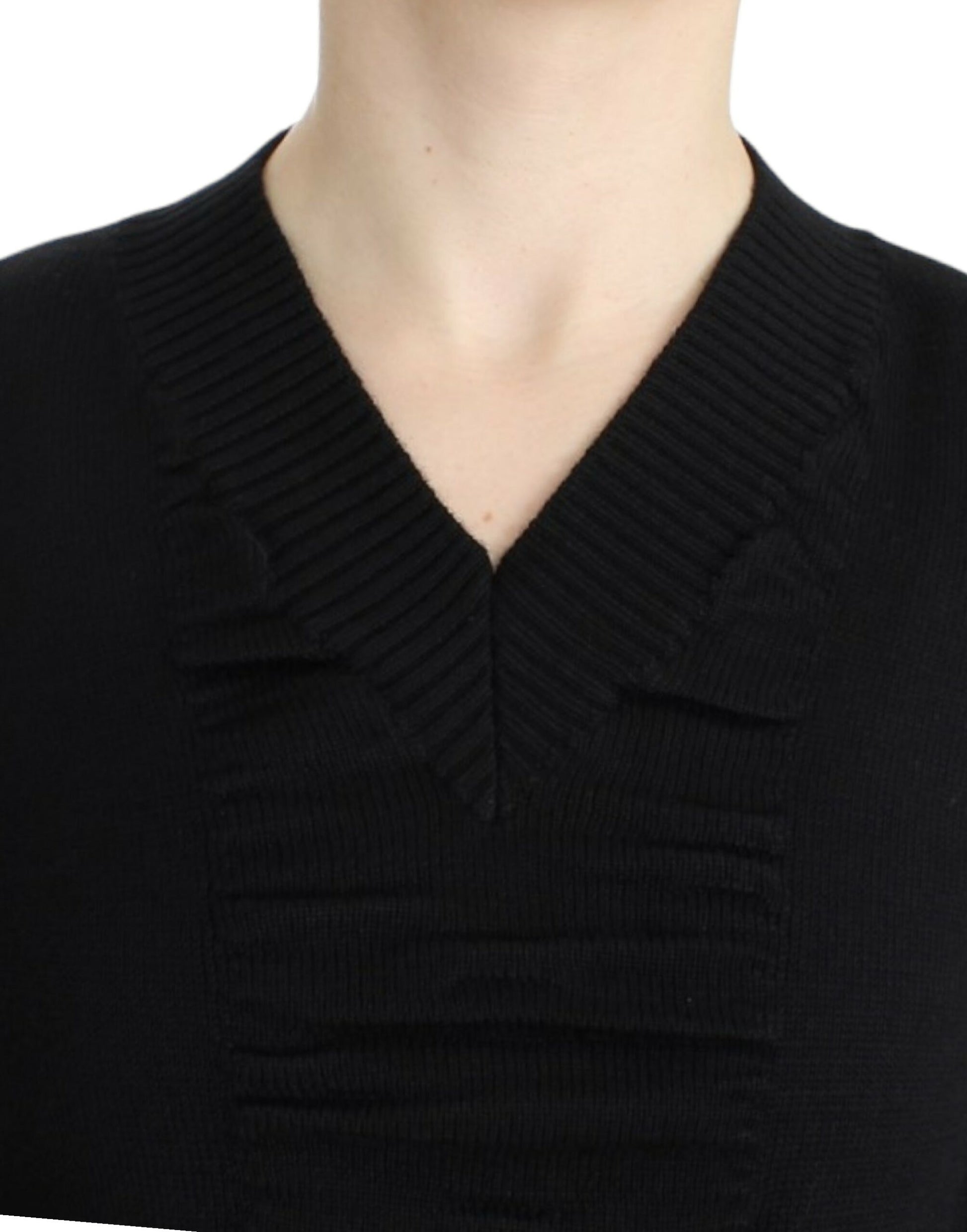 Black knit sweater with ribbed neckline