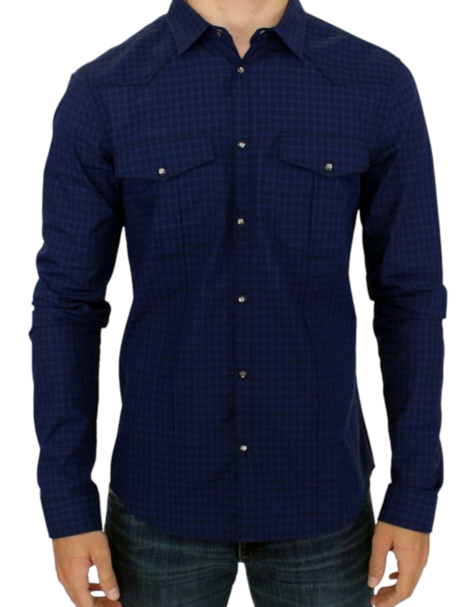 Long sleeve blue plaid shirt