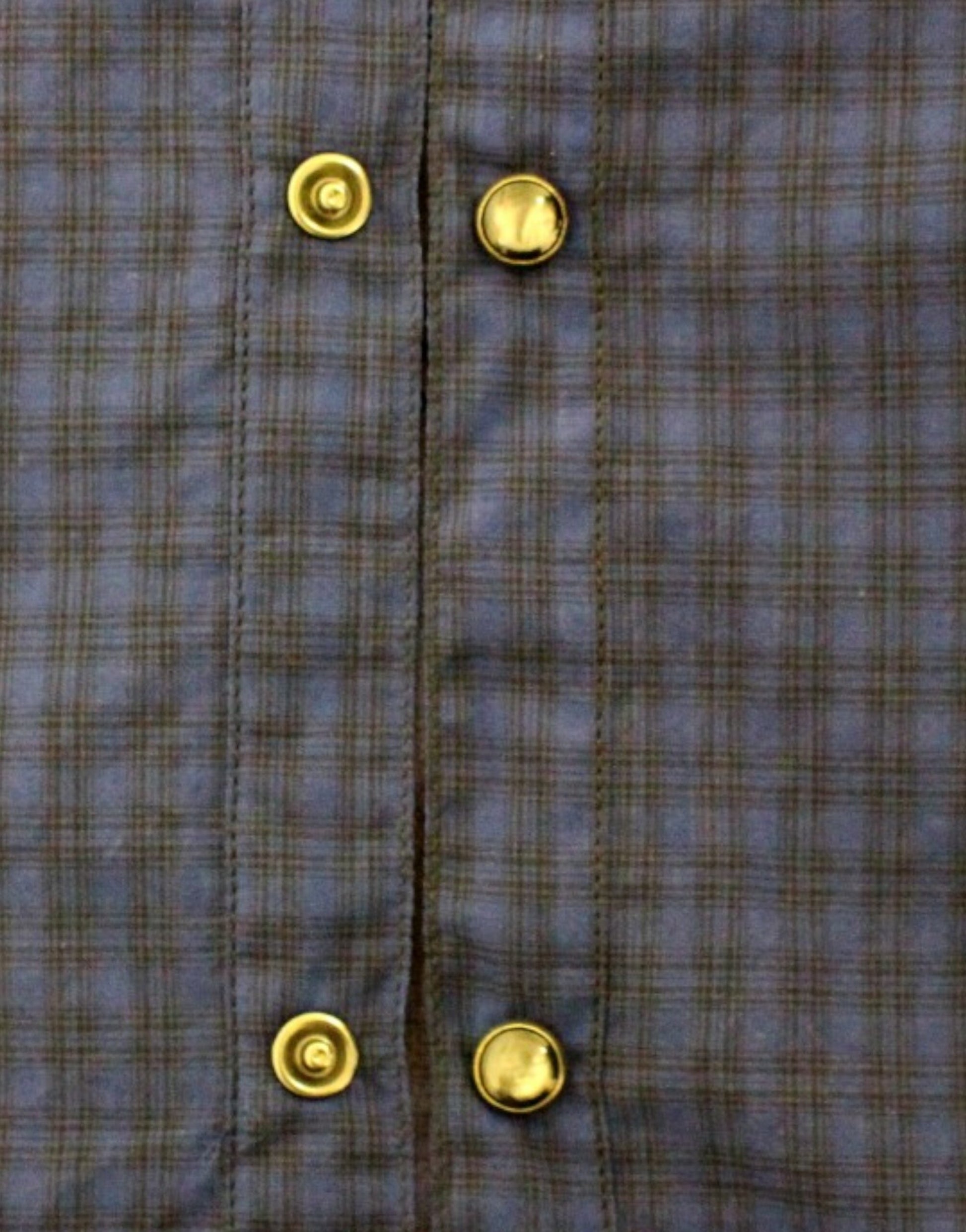 Blue plaid jacket with gold buttons