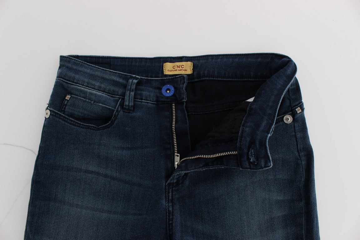 Pair of blue jeans with zipper on front