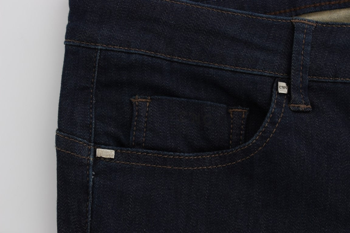 Pair of blue jeans with two pockets on front