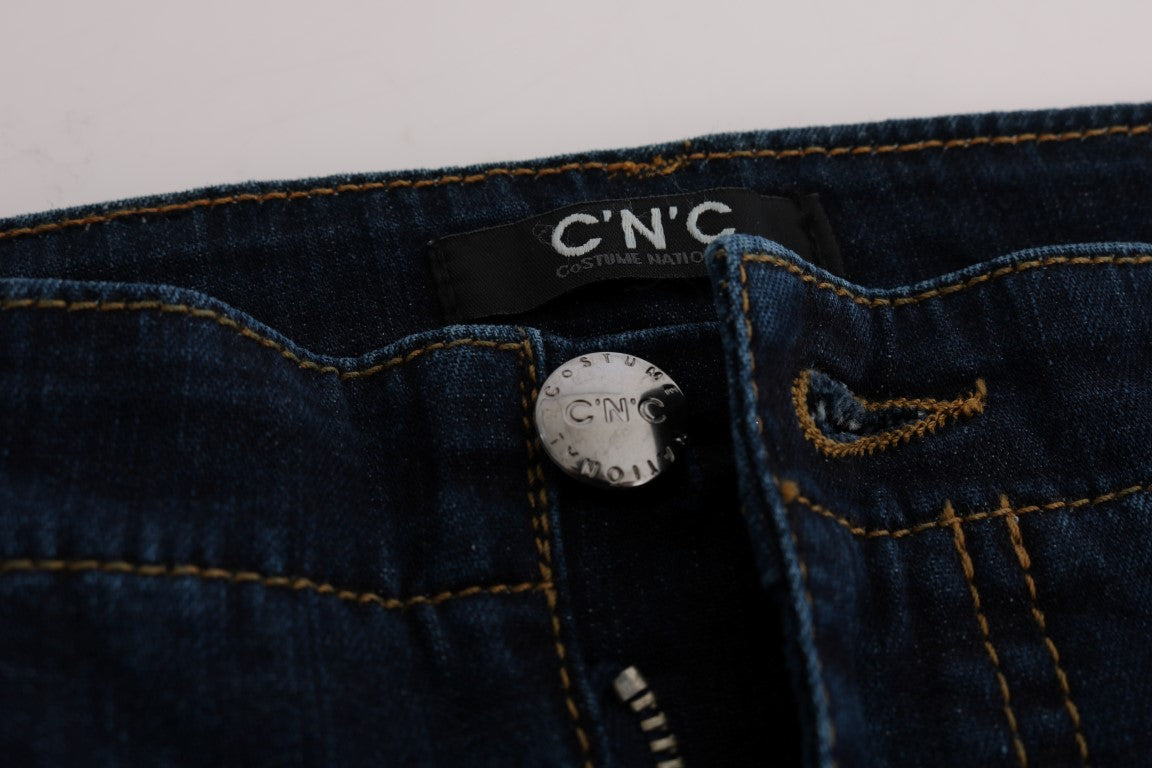 Blue denim jeans with button closure