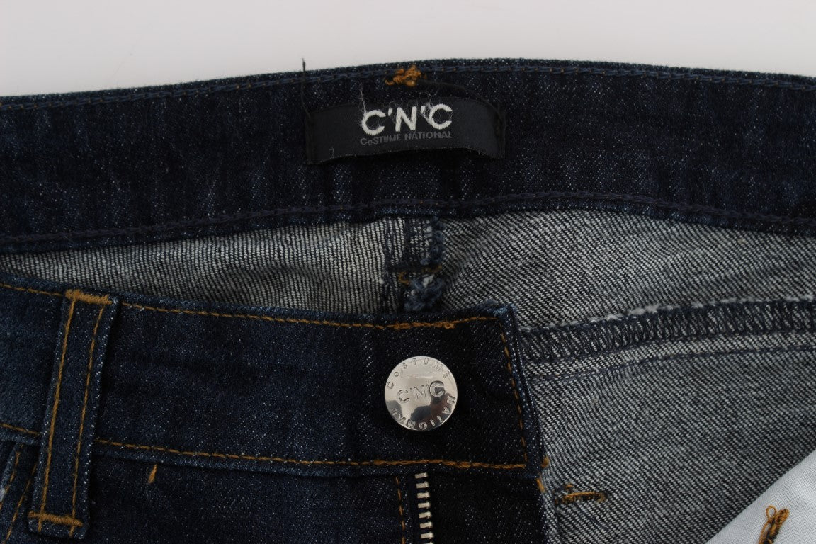 Blue denim jeans with button closure