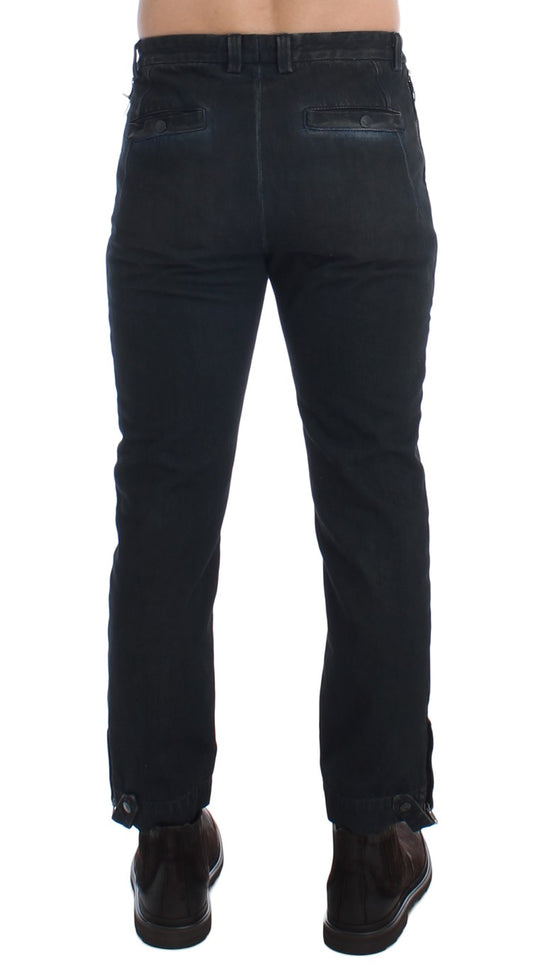 Pair of dark blue jeans with pockets and zipper