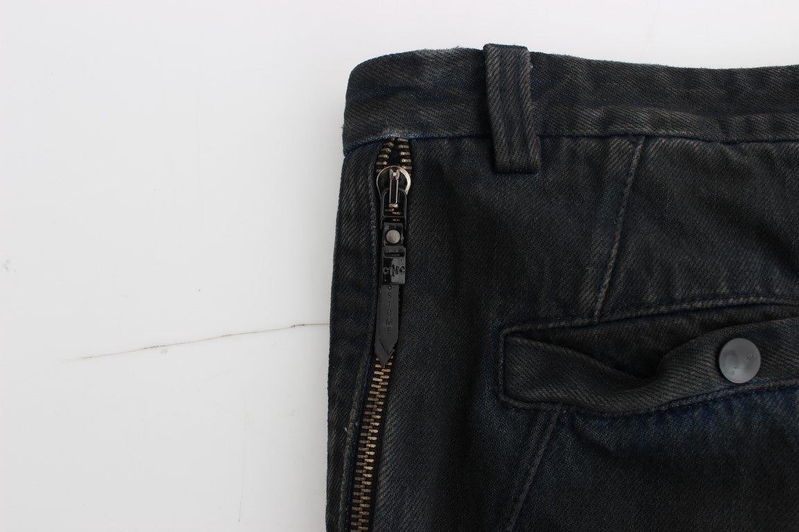 Pair of blue jeans with zipper and button closure
