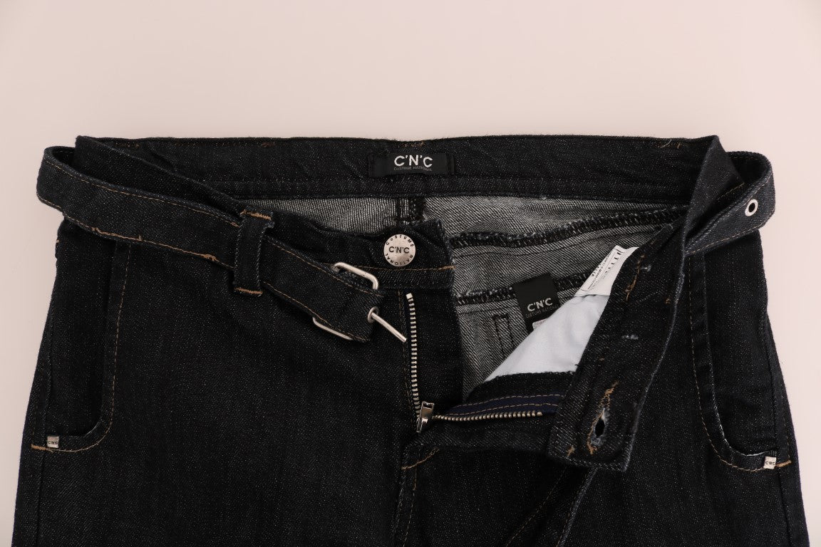 Pair of blue jeans with zipper down front
