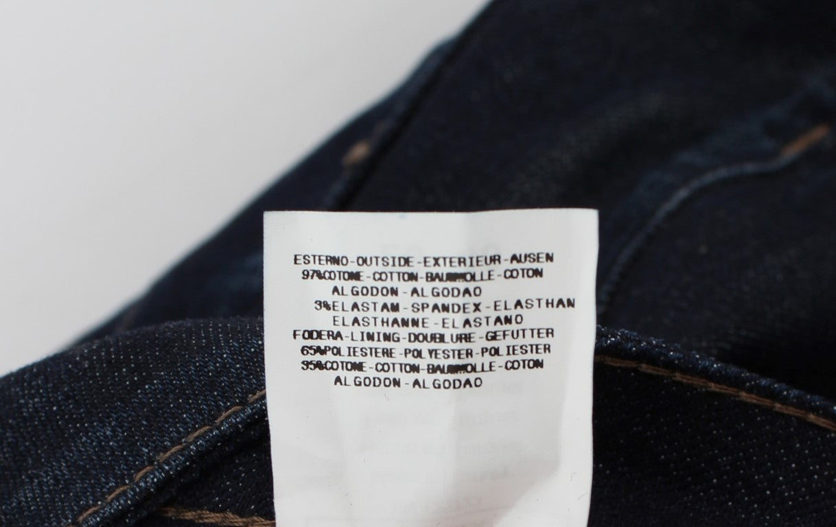 Denim jeans with tag on waistband