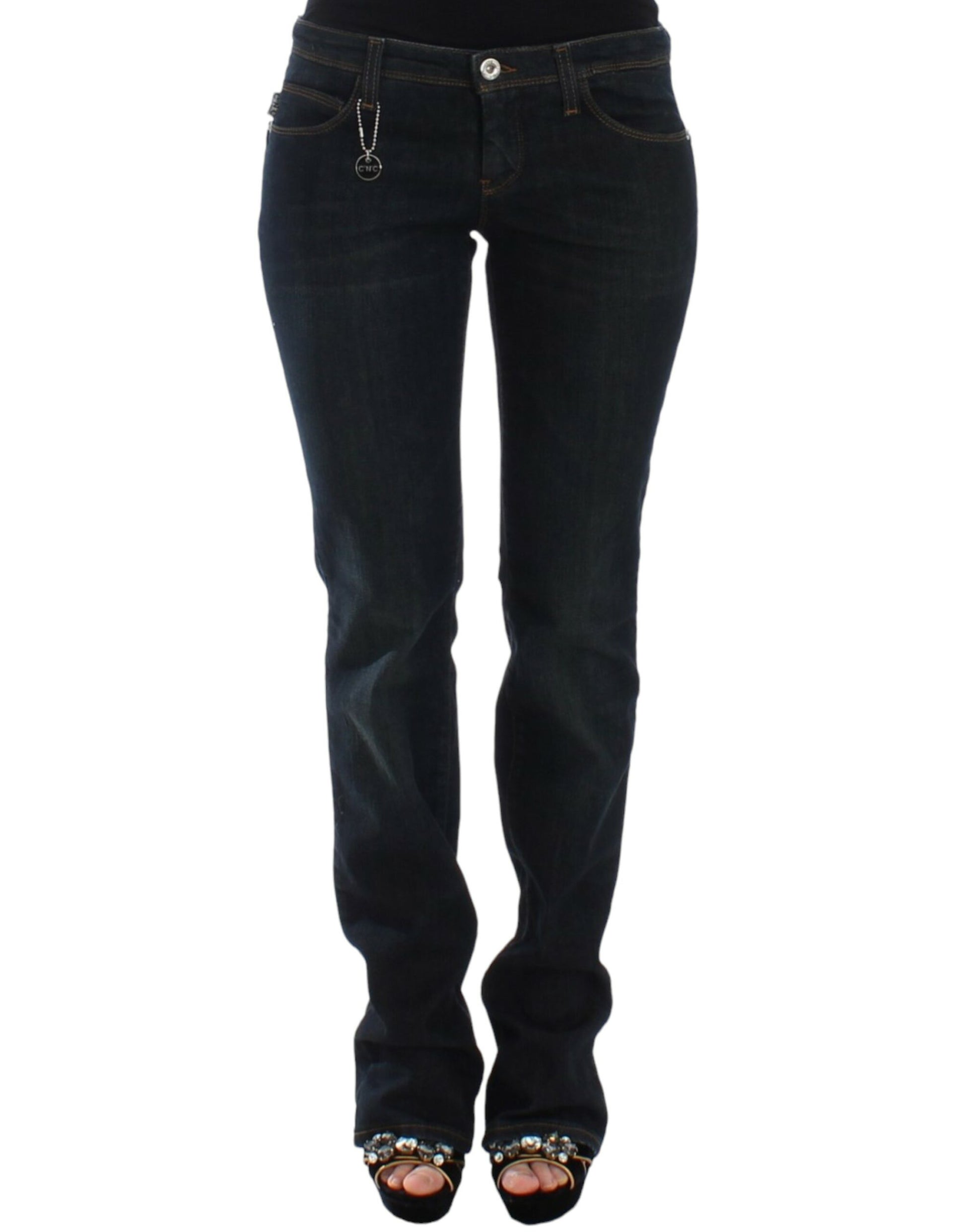 Pair of women's jeans with zipper detail on front