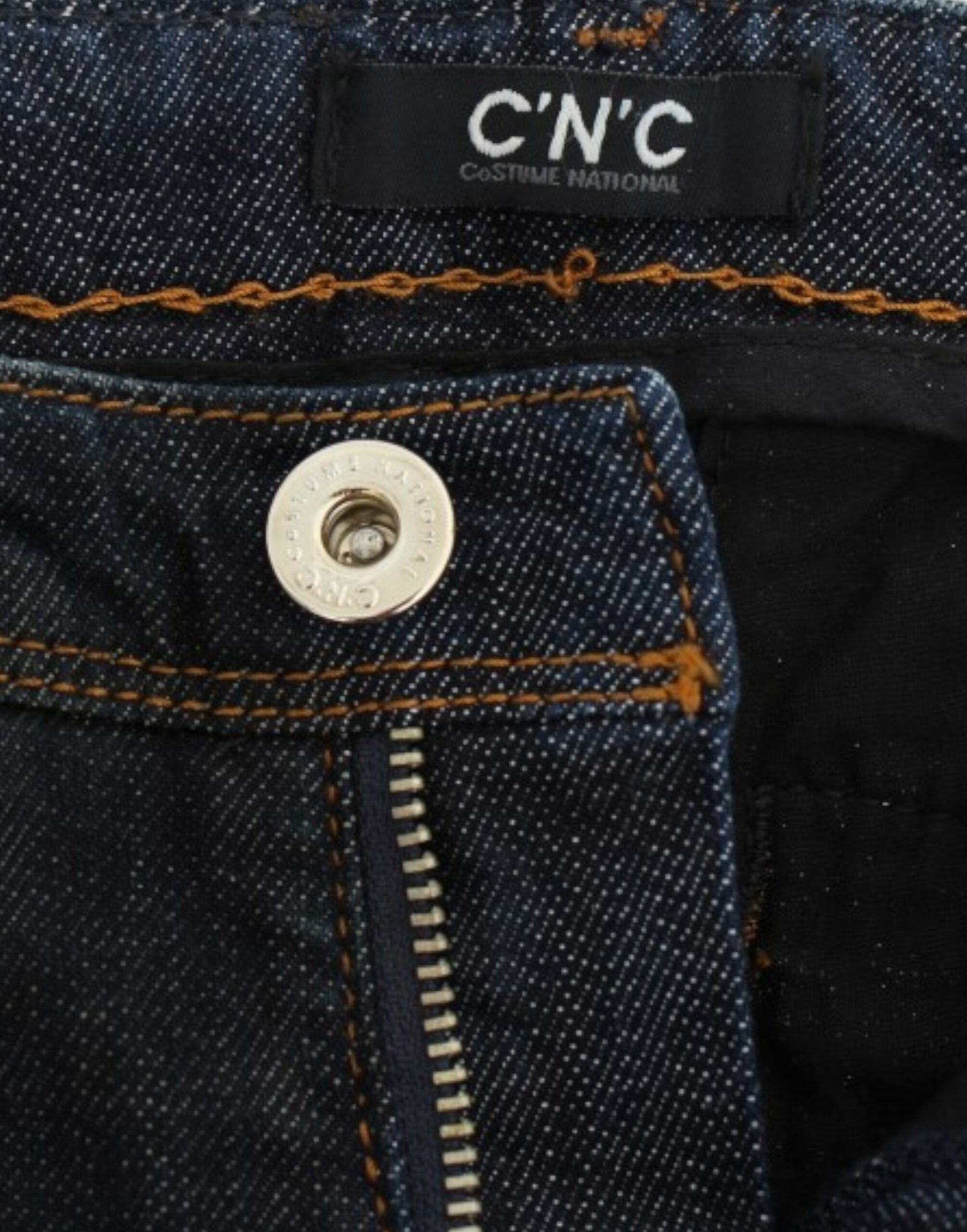 Blue denim jeans with button and zipper fly
