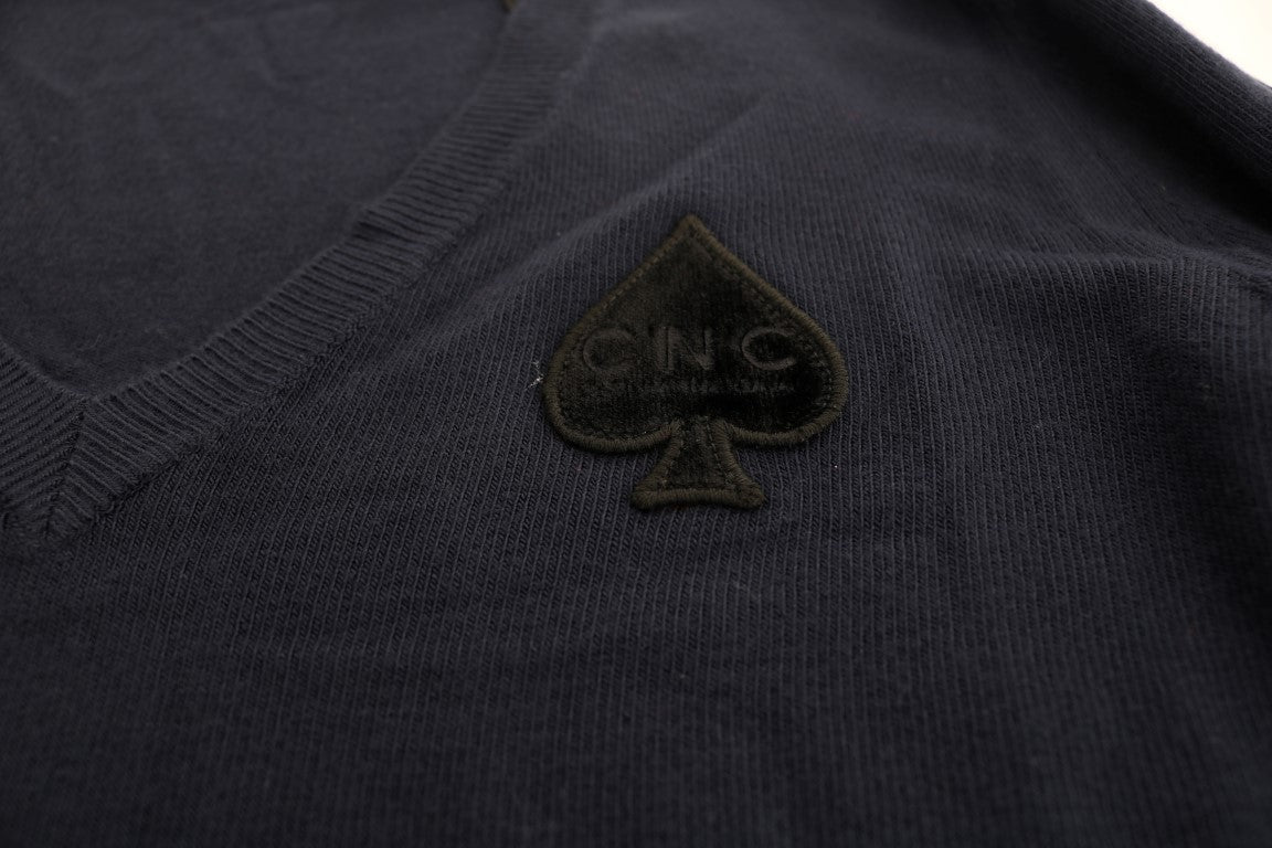 Dark blue sweater with embroidered spade logo on chest