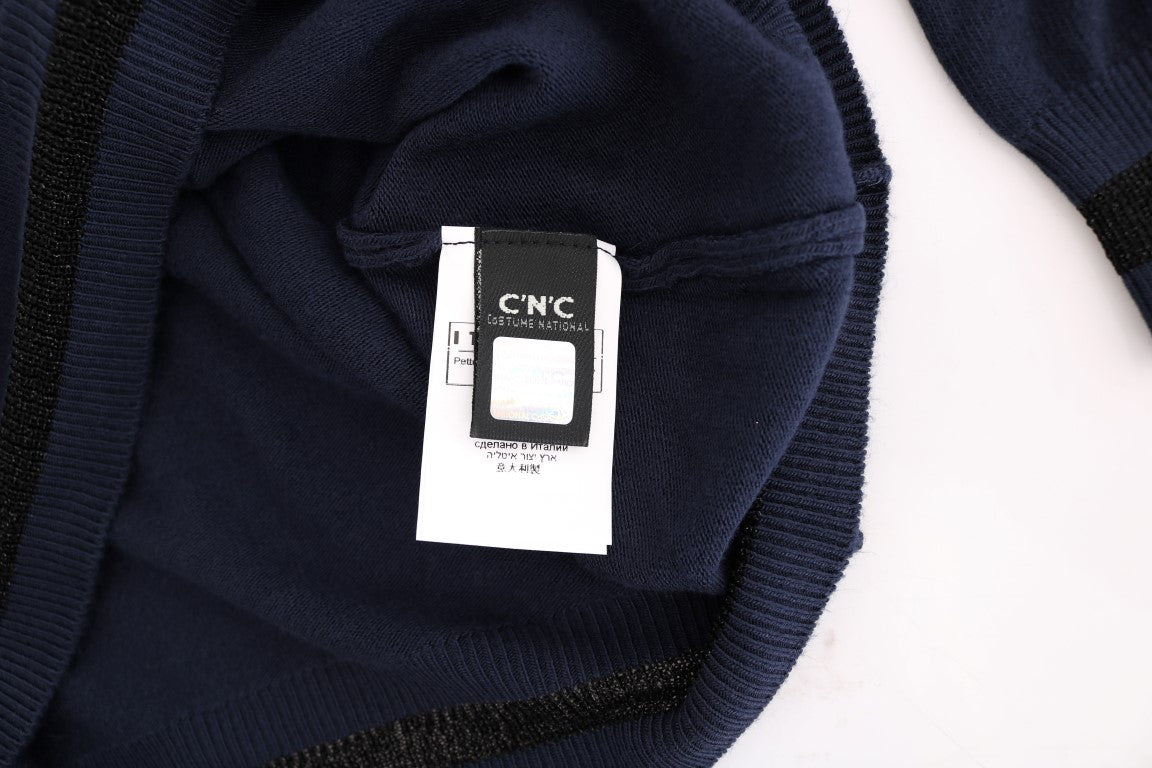 Blue sweater with tag on neck