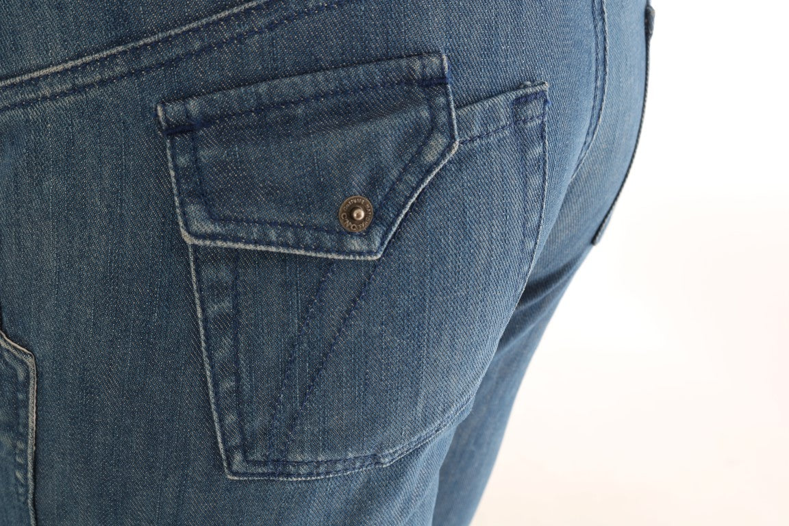 Pair of blue jeans with back pocket visible