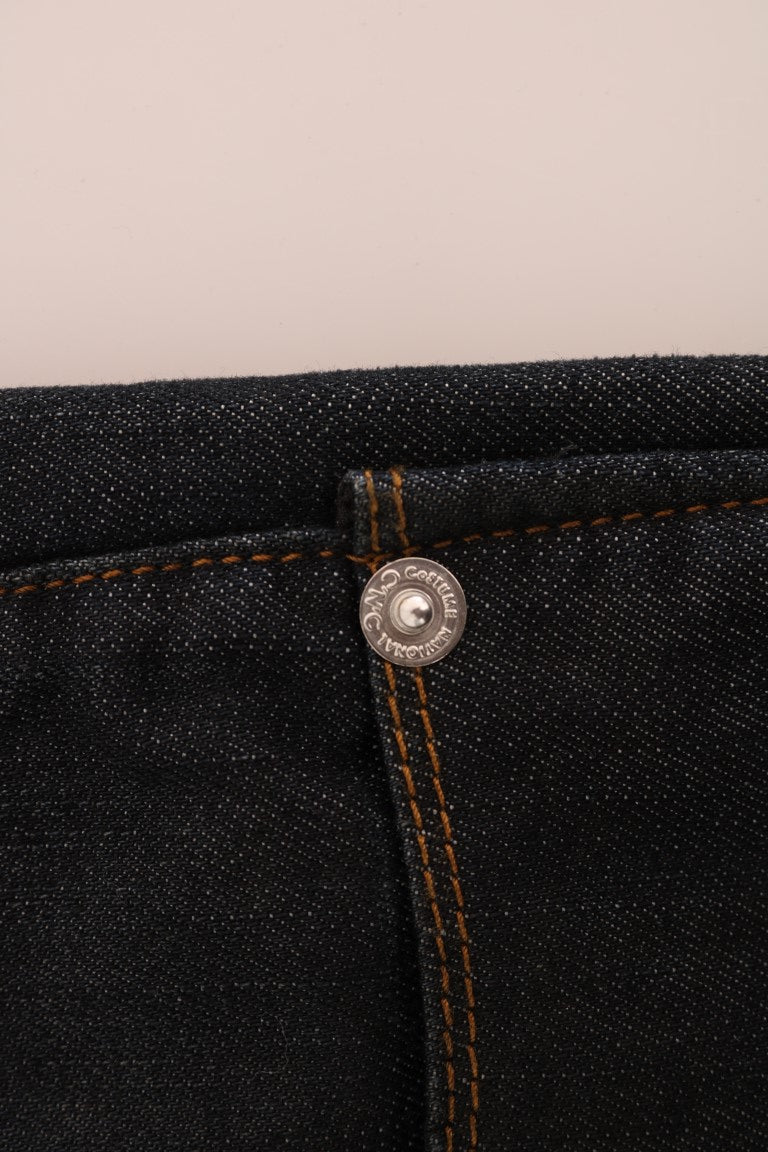 Blue denim jeans with button closure