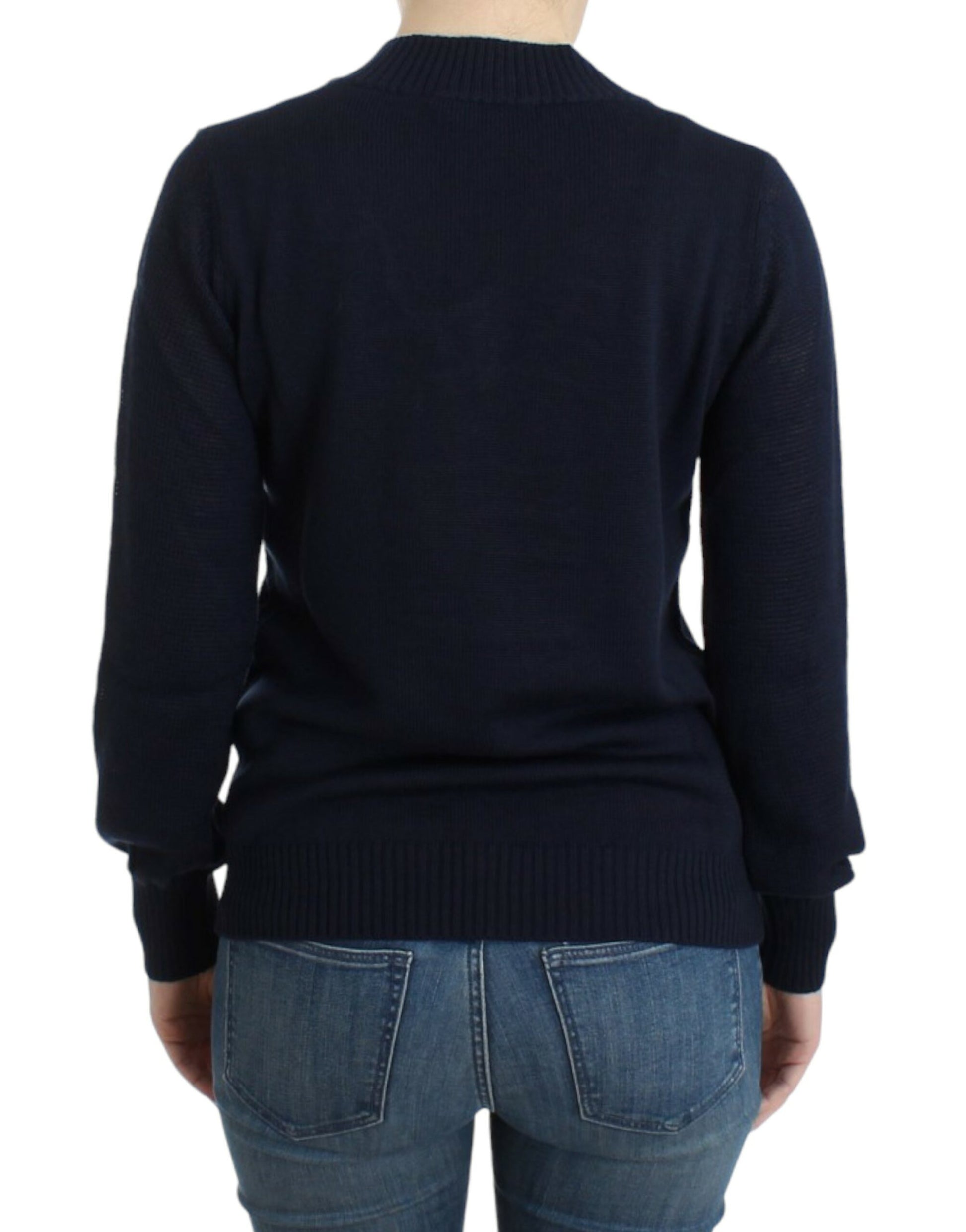 Navy blue sweater on person