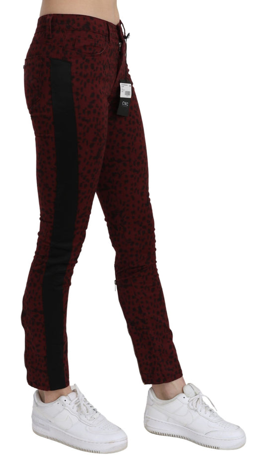 Red leggings with black stripe on side