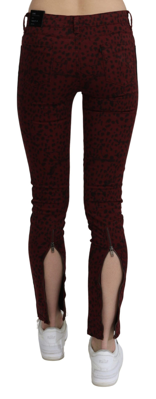 Red patterned leggings on a model