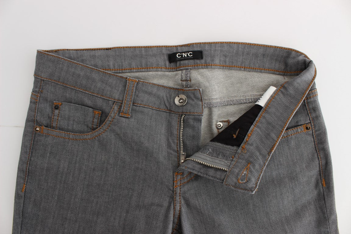 Pair of blue jeans with a zipper on the front