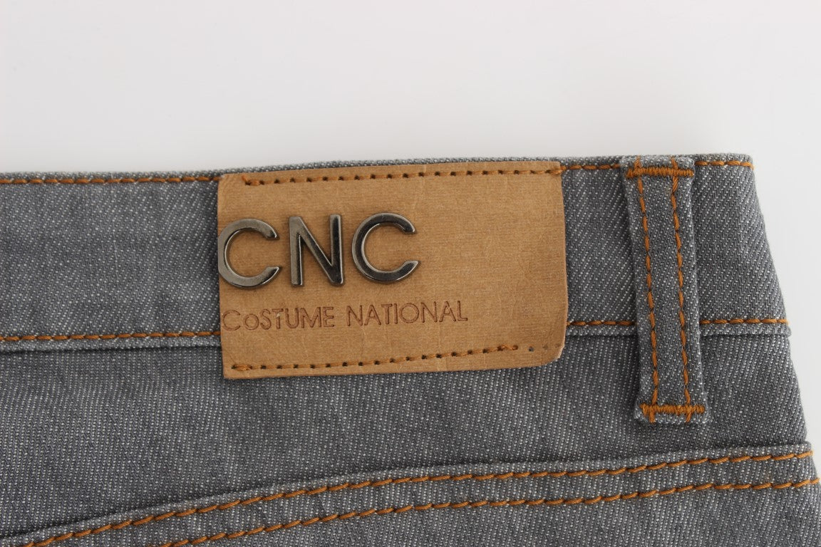Pair of blue jeans with brown leather label
