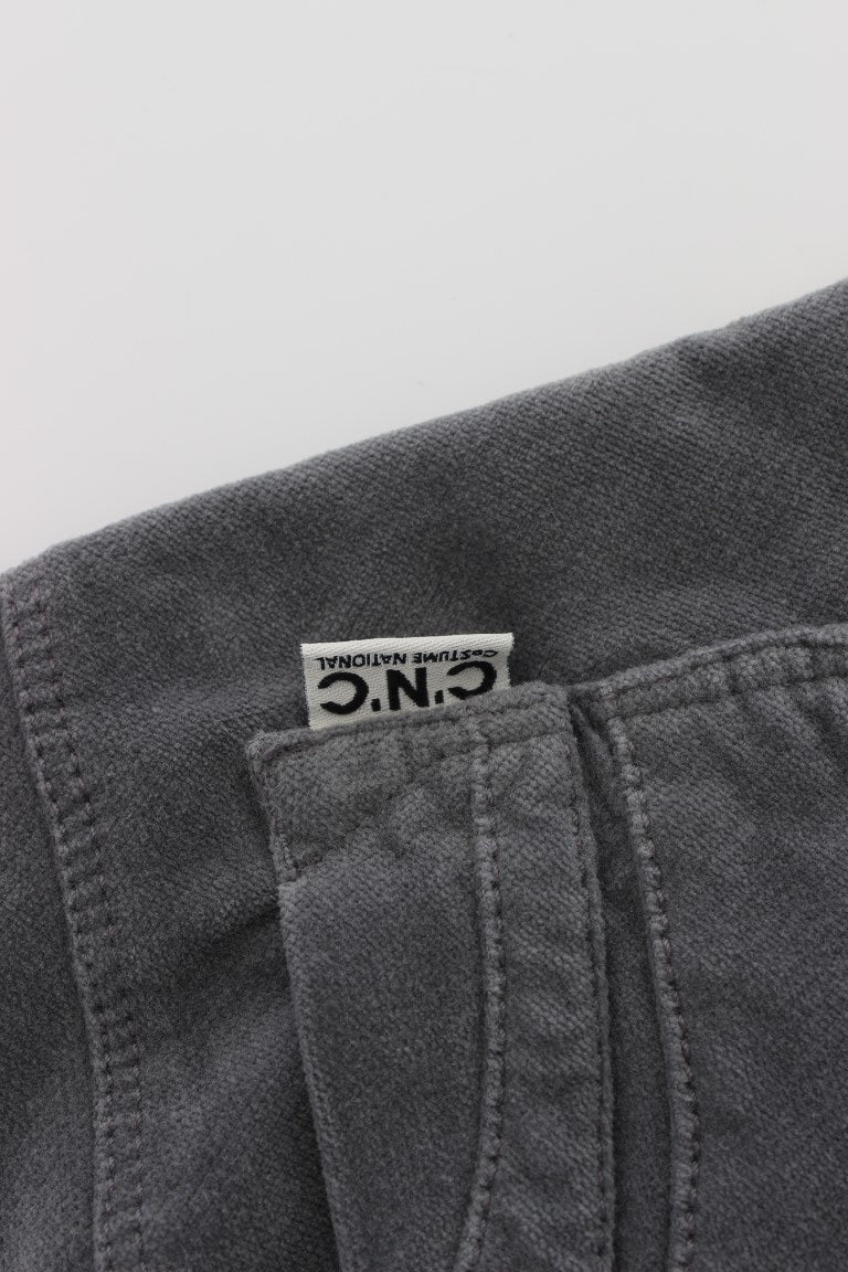 The jeans are grey in color