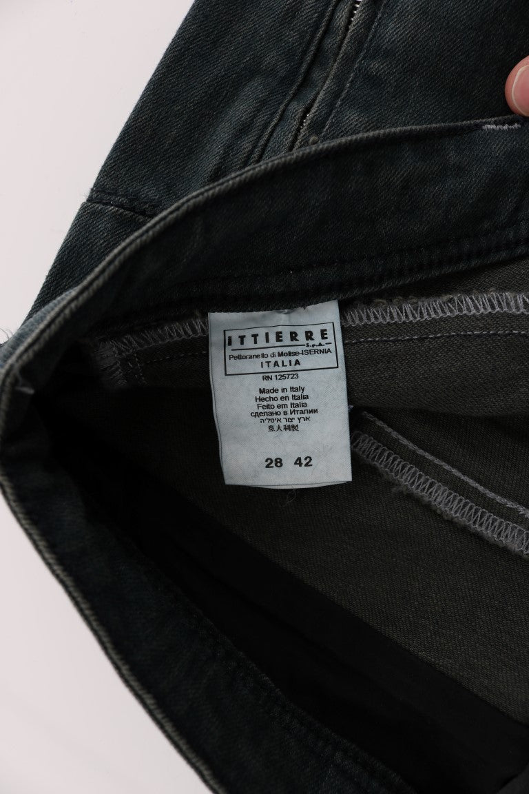 Pair of blue jeans with tag inside waistband