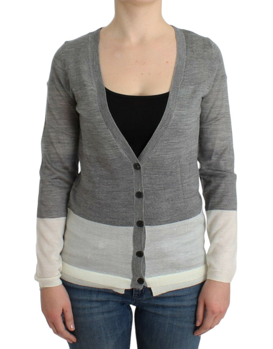 Long sleeve cardigan with horizontal stripes on front panel