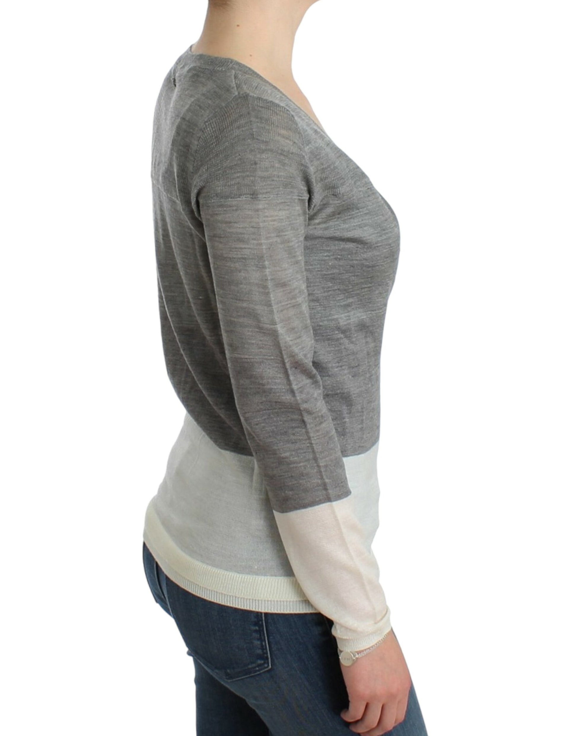 Long sleeve gray sweater on woman