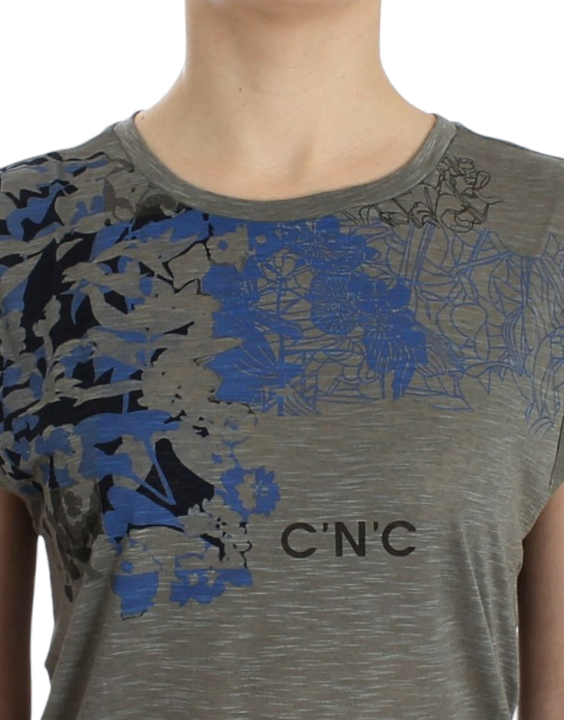 Grey shirt with blue design on front