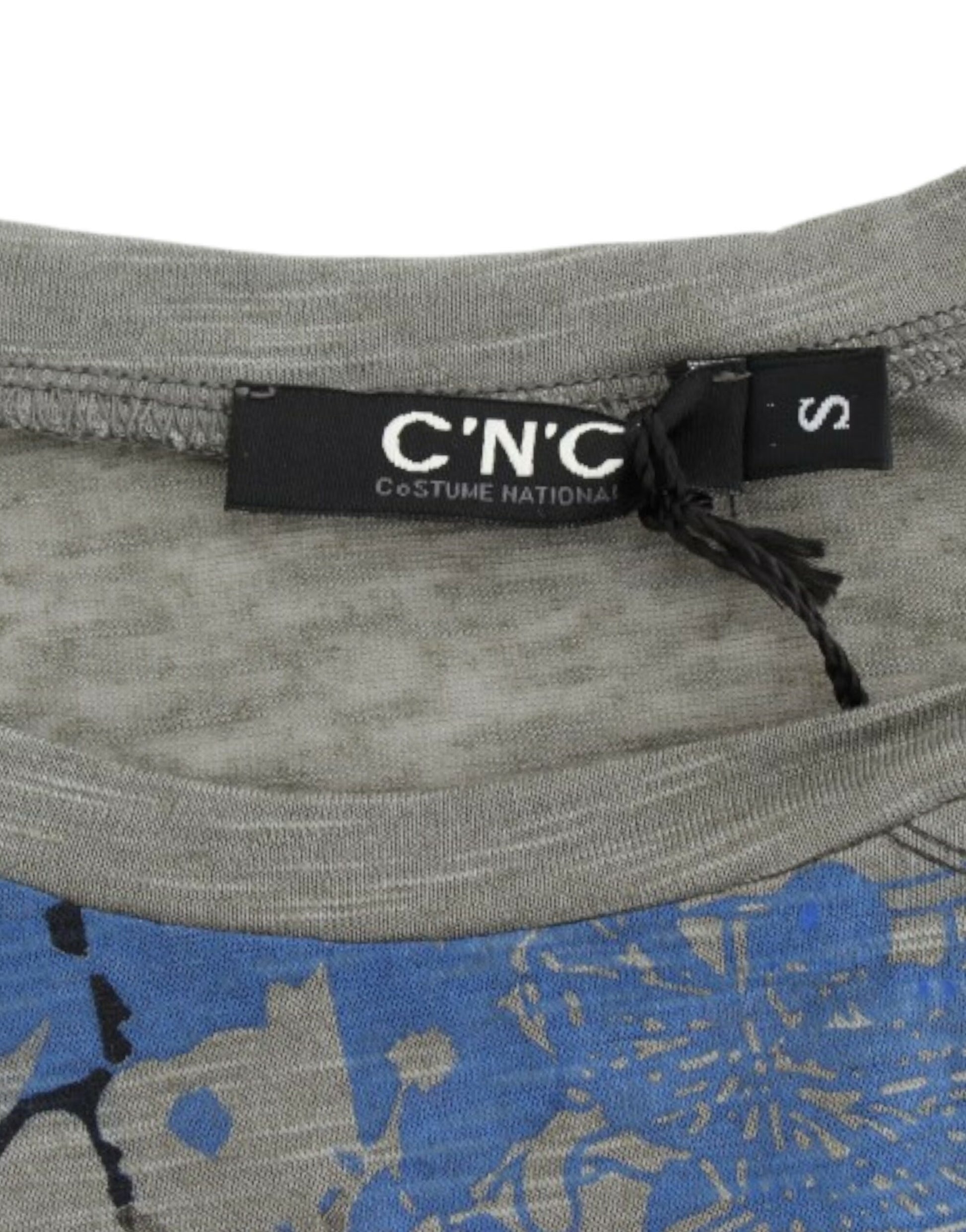 Gray shirt with blue pattern on front