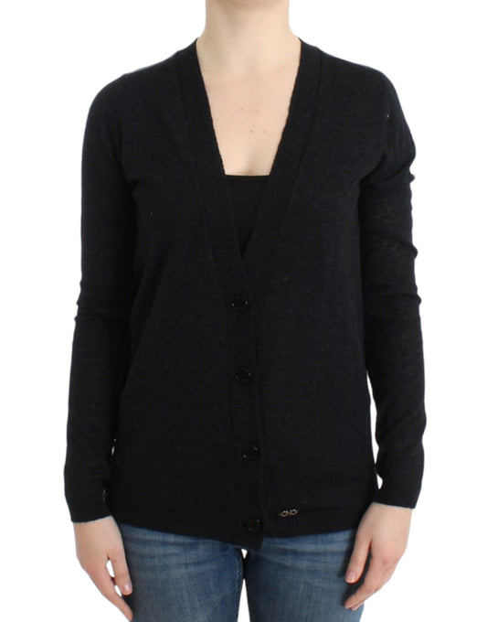 Black cardigan sweater with buttons on front