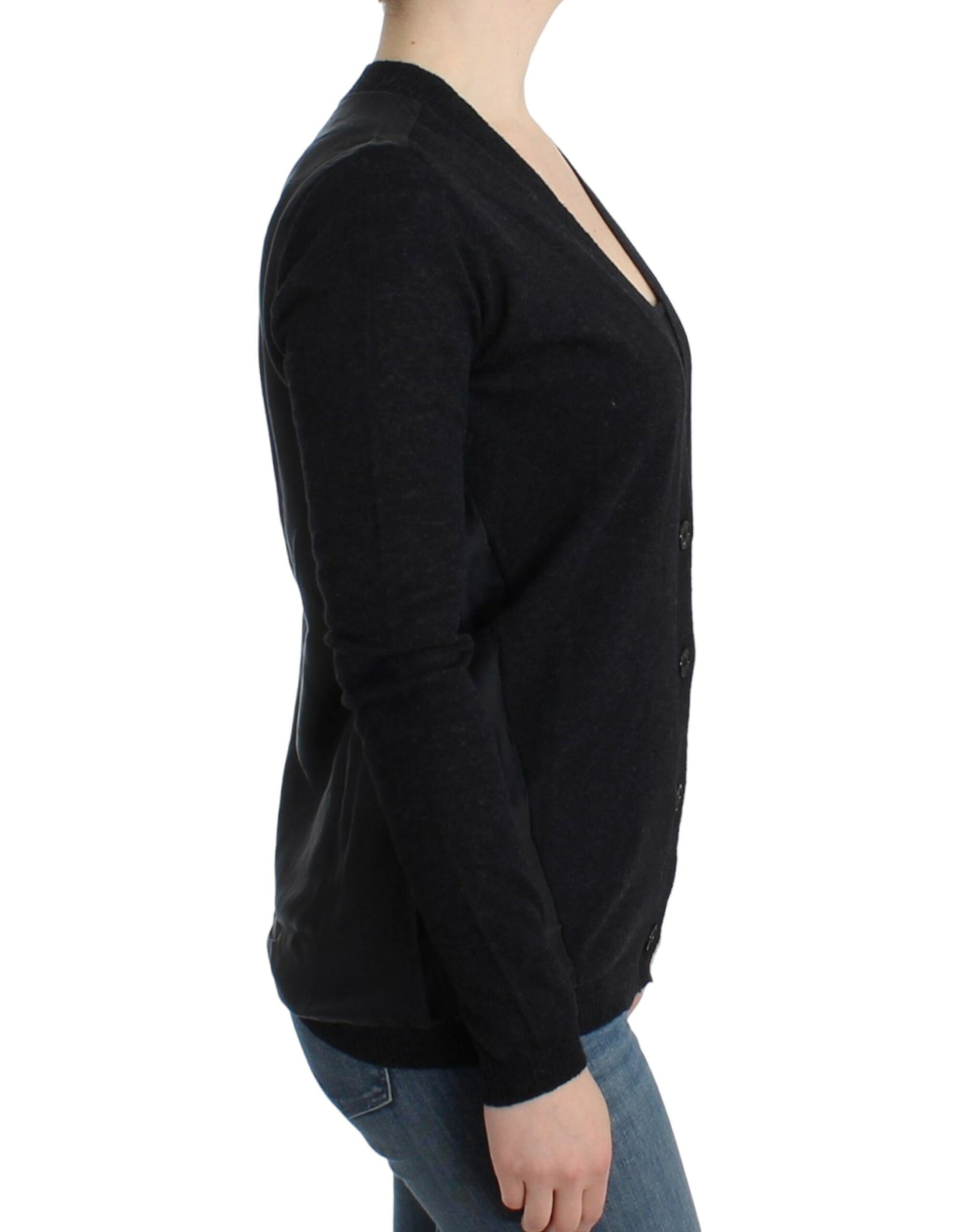 Black long sleeve sweater on woman