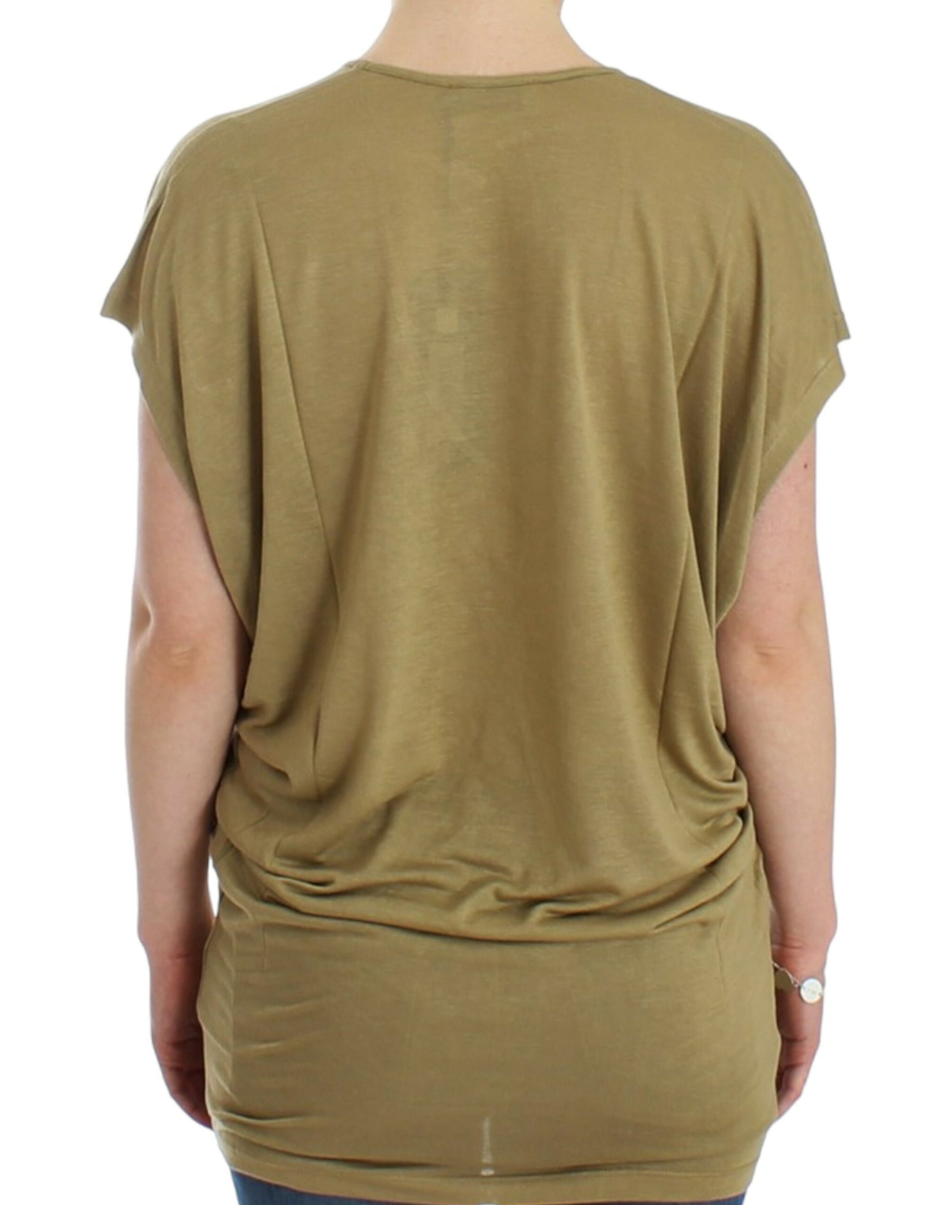 Back view of a sleeveless top in olive green