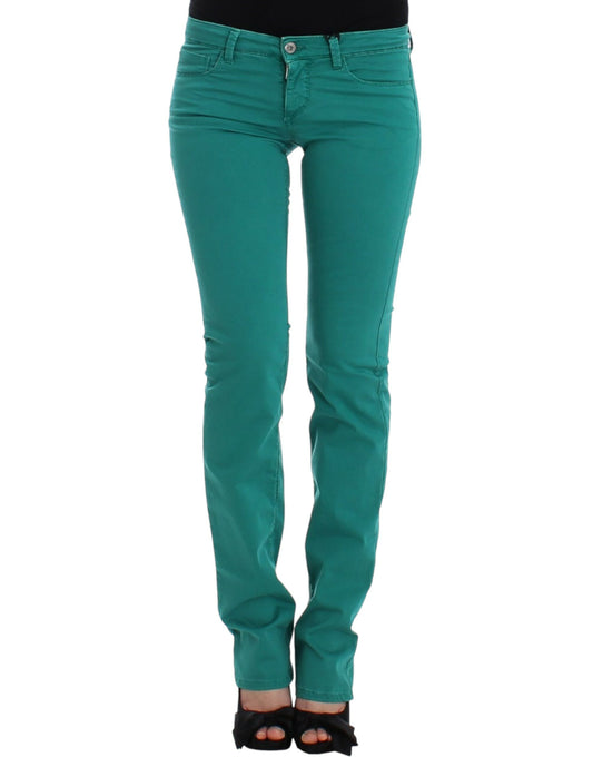 Pair of women's jeans in a dark green color