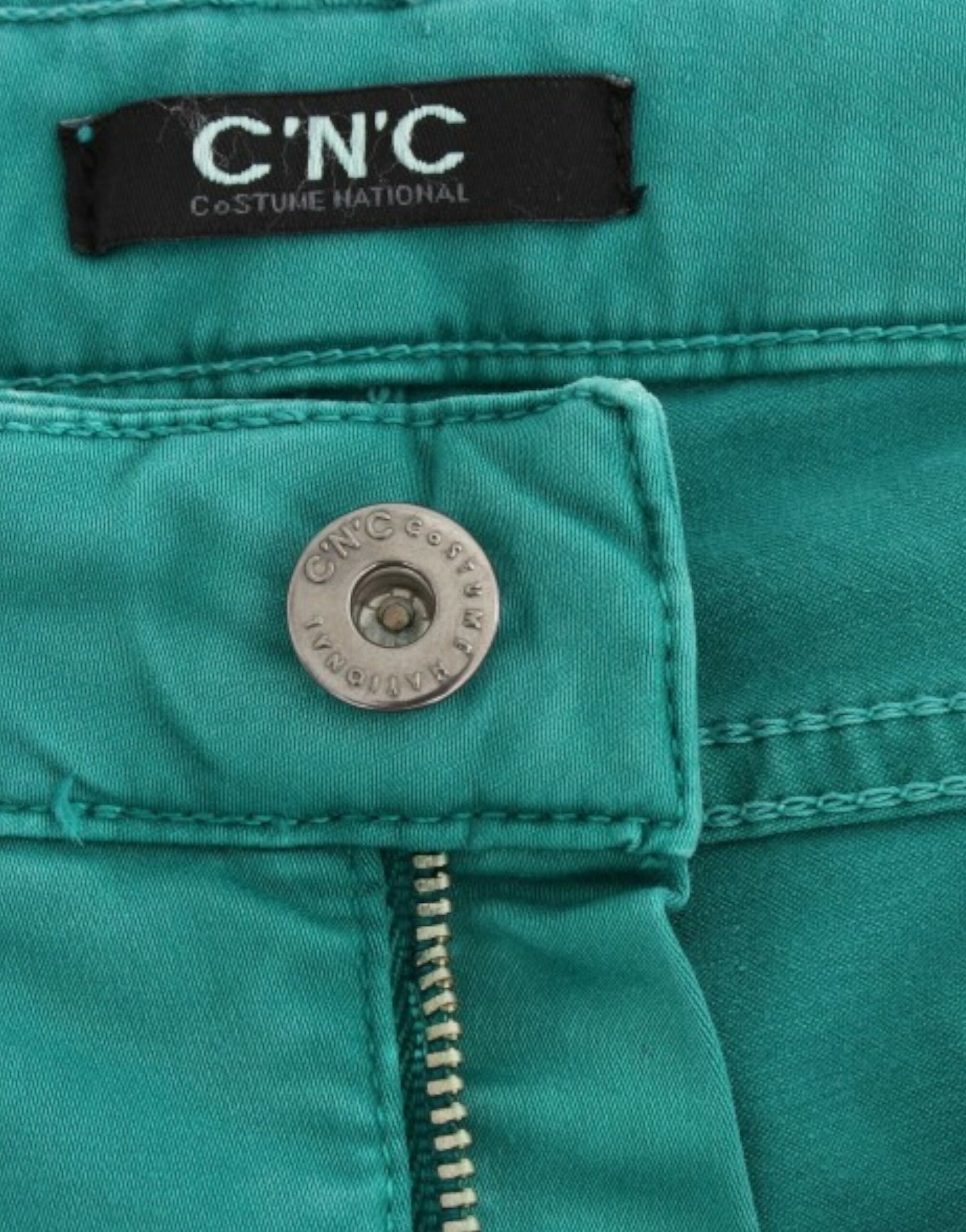 Green pants with a button and zipper