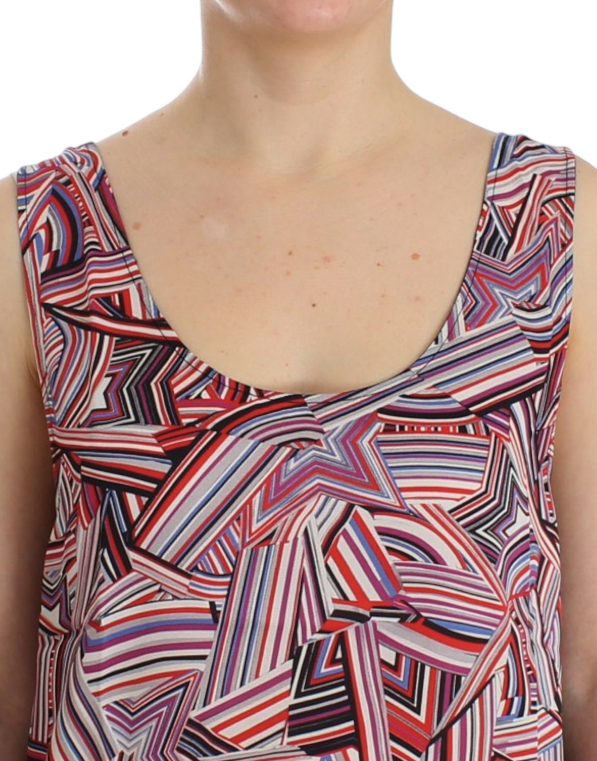 Woman wearing a colorful tank top