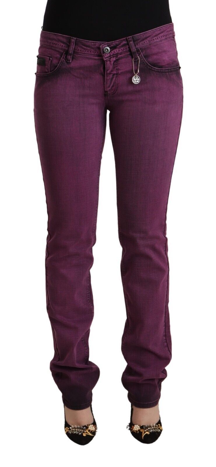 Pair of purple jeans on a mannequin