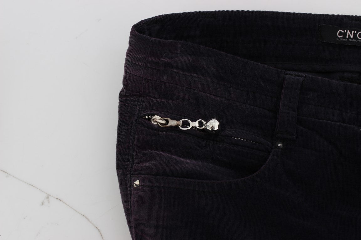 Pair of dark pants with a zippered pocket on the left side