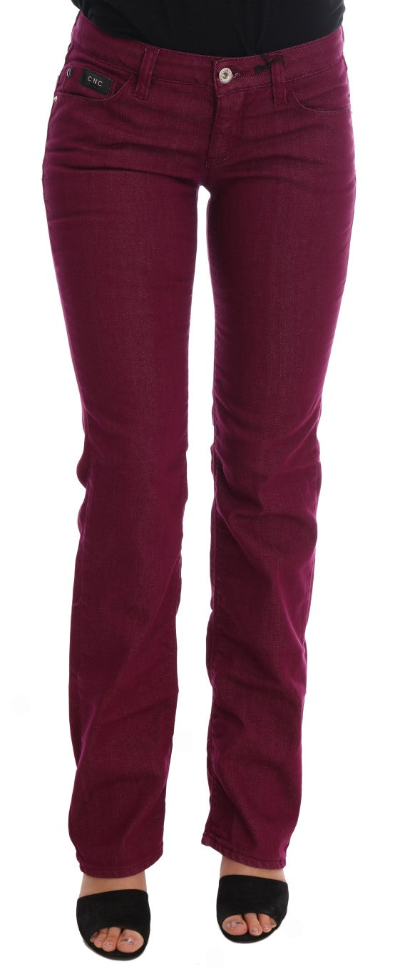 Pair of dark red skinny jeans