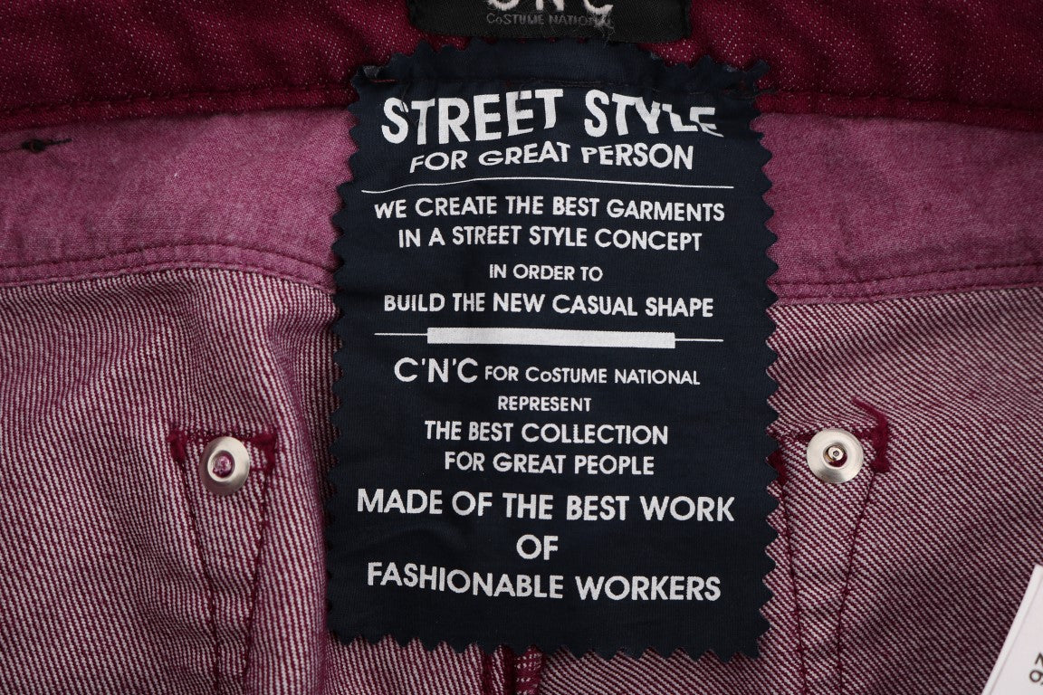 Denim jeans with a tag on the waistband