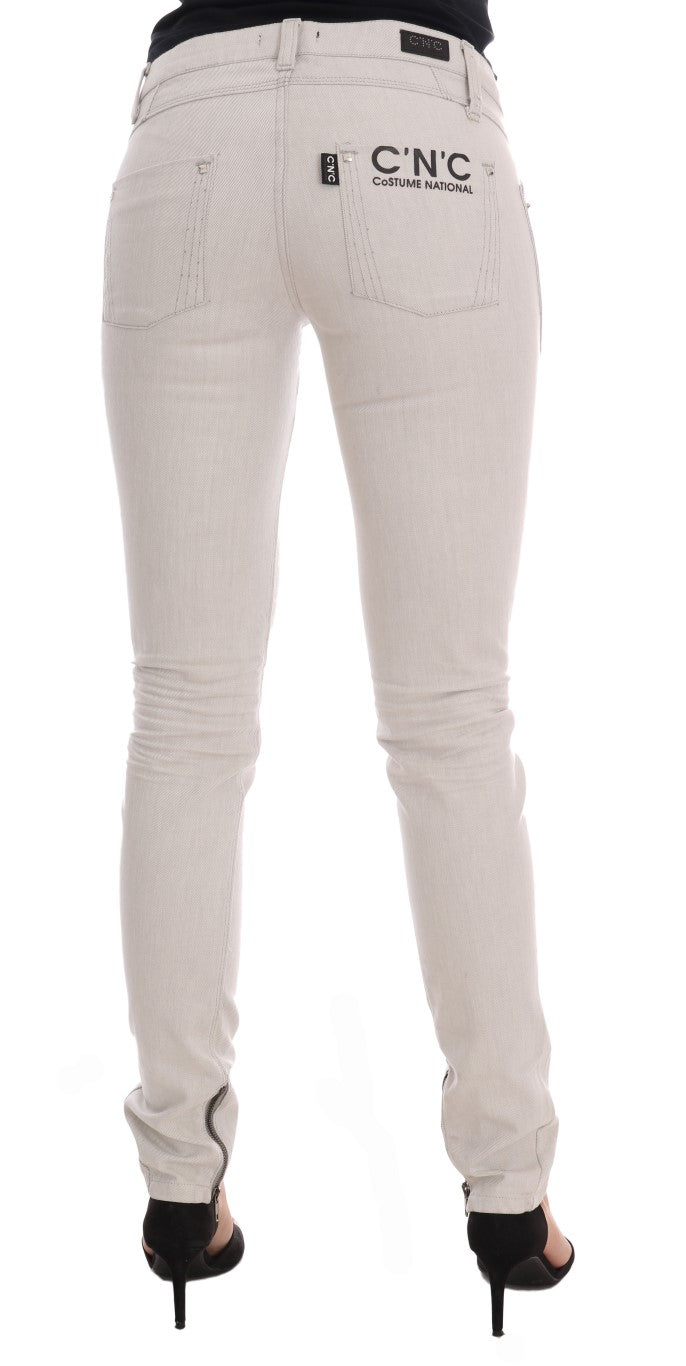 Pair of light beige women's jeans with black logo on back